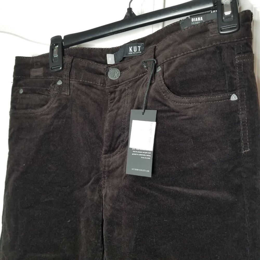 KUT From the Kloth Diana Stretch Corduroy Skinny Pants Zip Fly Mid Rise Brown 8 - Picture 4 of 7